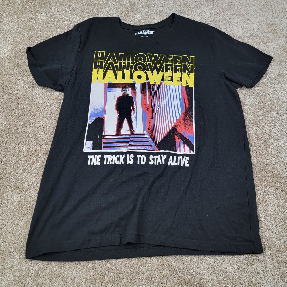 Halloween Movie T-Shirt The Trick Is To Stay Alive Graphic Tee‎ Size Large